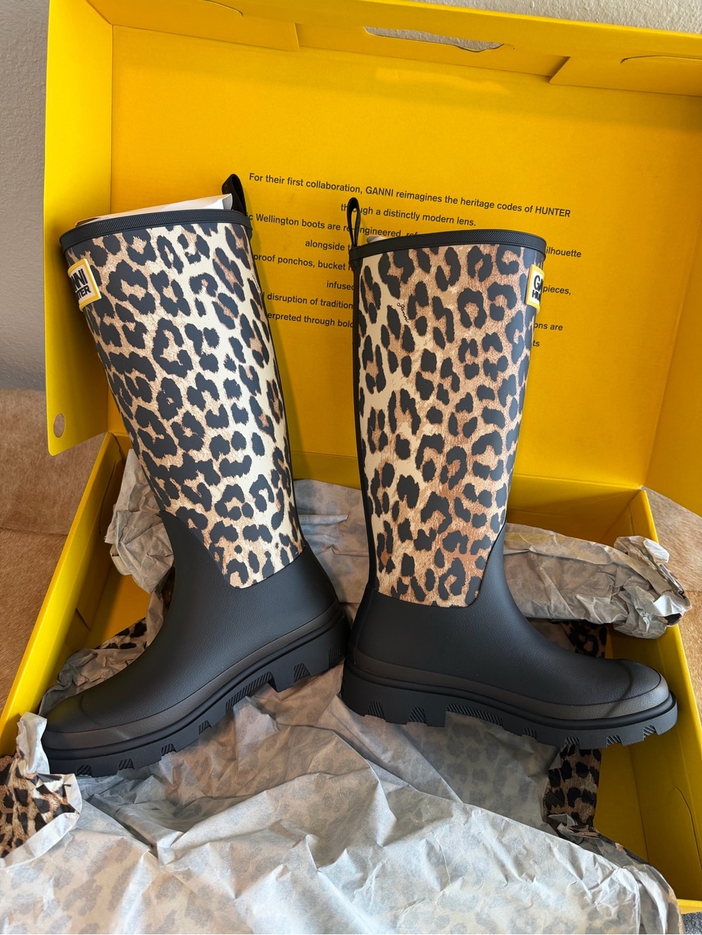 GANNI X Hunter Downpour Tall Boots in Leopard-Size 39 EU/9 WOMEN/7 MEN